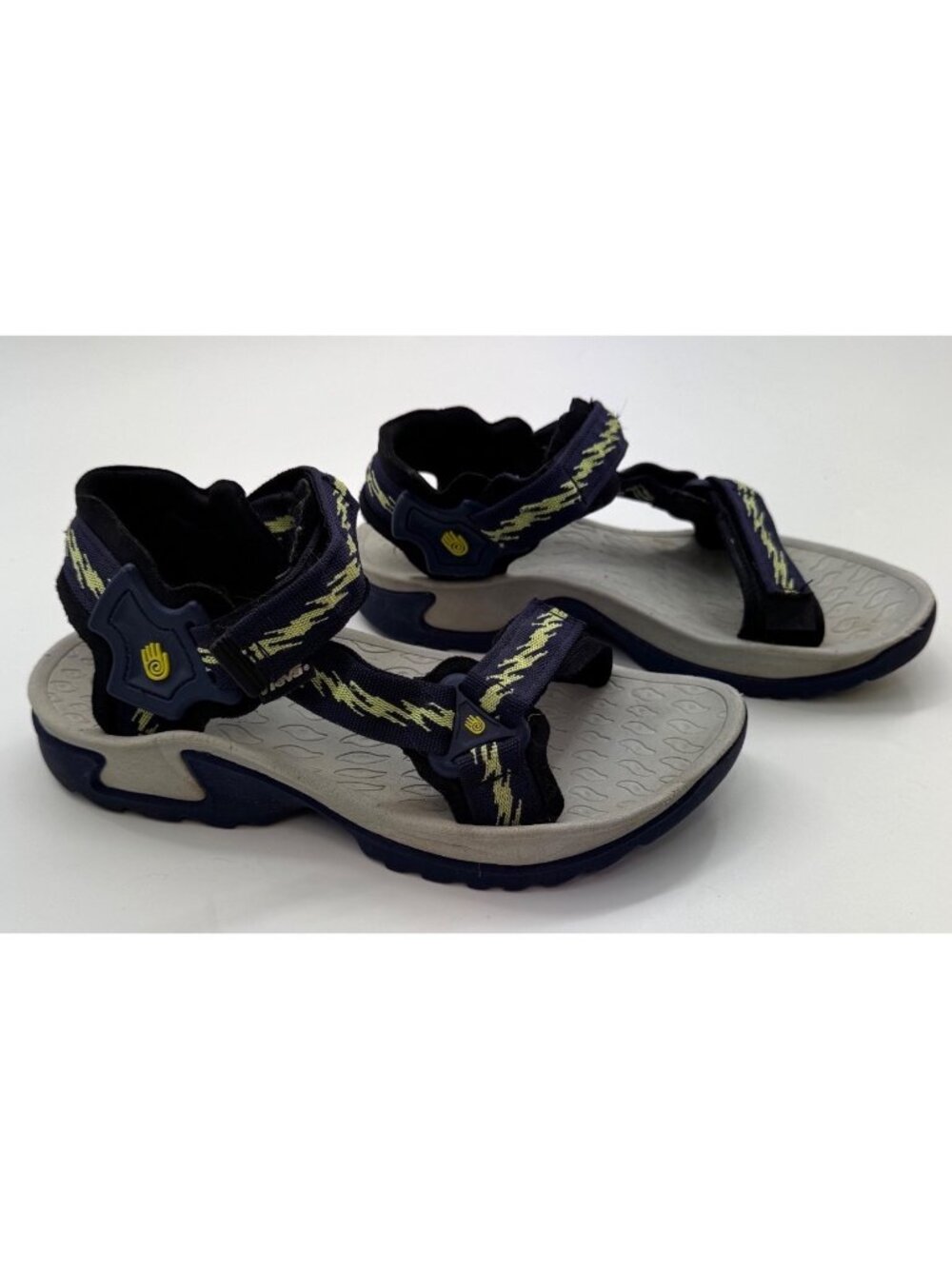 Teva Womens Size 8 Sandals Adjustable Straps Cushioned Soles Navy Blue Yellow